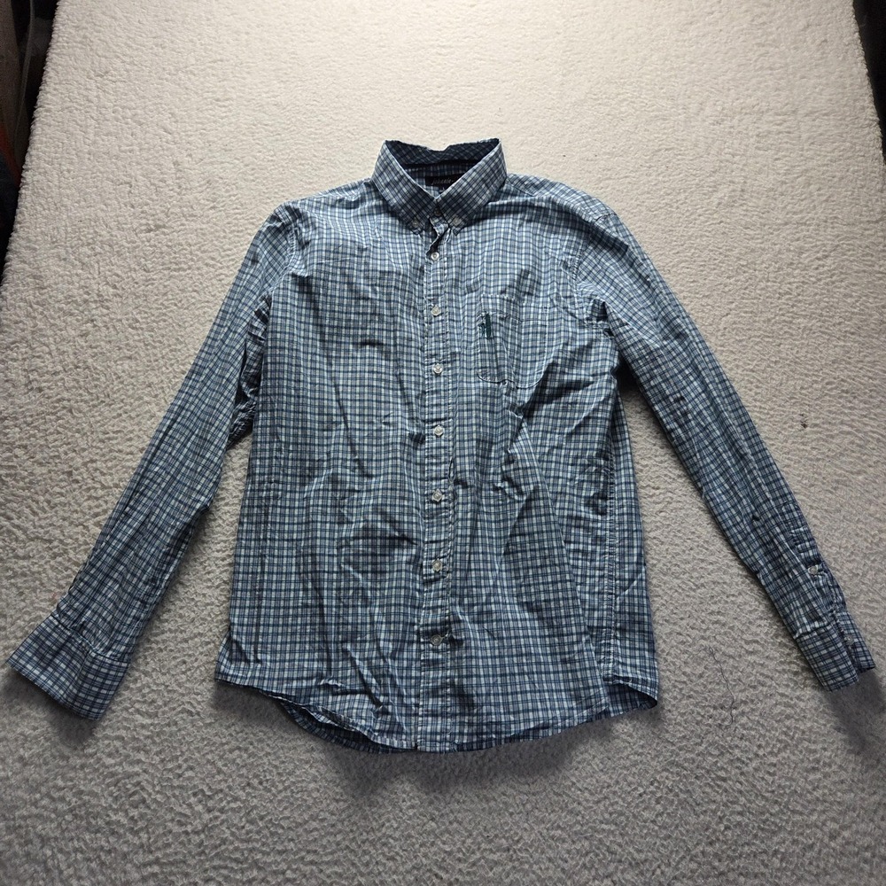 Johnnie-O Shirt Mens Large Blue Plaid Long Sleeve 100% Cotton Button-Down Casual